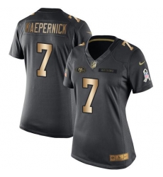 Nike 49ers #7 Colin Kaepernick Black Womens Stitched NFL Limited Gold Salute to Service Jersey