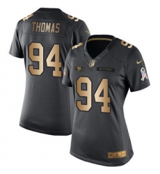 Nike 49ers #94 Solomon Thomas Black Womens Stitched NFL Limited Gold Salute to Service Jersey