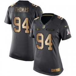 Nike 49ers #94 Solomon Thomas Black Womens Stitched NFL Limited Gold Salute to Service Jersey
