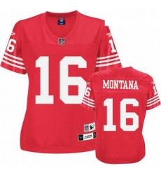 Reebok San Francisco 49ers 16 Joe Montana Red Womens Throwback Team Color Premier EQT NFL Jersey