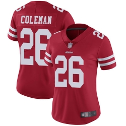 Women 49ers 26 Tevin Coleman Red Team Color Stitched Football Vapor Untouchable Limited Jersey