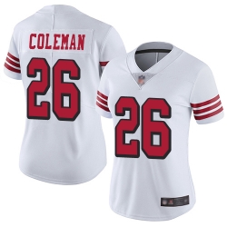 Women 49ers 26 Tevin Coleman White Rush Stitched Football Vapor Untouchable Limited Jersey