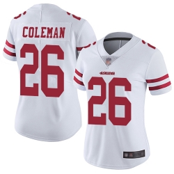 Women 49ers 26 Tevin Coleman White Stitched Football Vapor Untouchable Limited Jersey