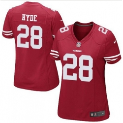 Women Nike 49ers #28 Carlos Hyde Red Team Color Stitched NFL Limited Jersey