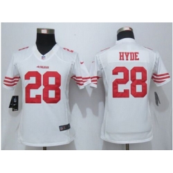 Women Nike 49ers #28 Carlos Hyde White Stitched NFL Limited Jersey