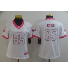 Women Nike 49ers 85 George Kittle White Pink Rush Limited Jersey