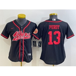 Women San Francisco 49ers 13 Brock Purdy Black With Patch Cool Base Stitched Baseball Jersey