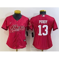 Women San Francisco 49ers 13 Brock Purdy Red With Patch Cool Base Stitched Baseball Jersey