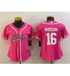 Women San Francisco 49ers 16 Joe Montana Pink With Patch Cool Base Stitched Baseball Jersey