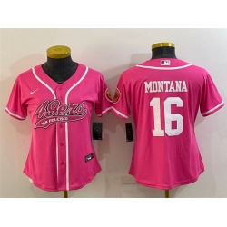 Women San Francisco 49ers 16 Joe Montana Pink With Patch Cool Base Stitched Baseball Jersey