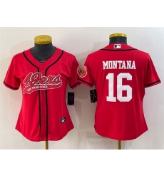 Women San Francisco 49ers 16 Joe Montana Red With Patch Cool Base Stitched Baseball Jersey