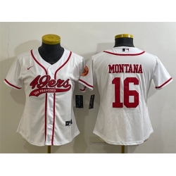 Women San Francisco 49ers 16 Joe Montana White With Patch Cool Base Stitched Baseball Jersey