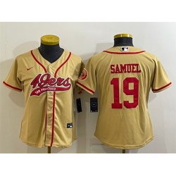 Women San Francisco 49ers 19 Deebo Samuel Gold With Patch Cool Base Stitched Baseball Jersey