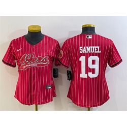 Women San Francisco 49ers 19 Deebo Samuel Red With Patch Cool Base Stitched Baseball Jersey