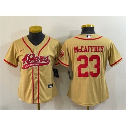 Women San Francisco 49ers 23 Christian McCaffrey Gold With Patch Cool Base Stitched Baseball Jersey