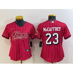 Women San Francisco 49ers 23 Christian McCaffrey New Red With Patch Cool Base Stitched Baseball JerseyS