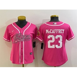 Women San Francisco 49ers 23 Christian McCaffrey Pink With Patch Cool Base Stitched Baseball Jersey