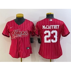 Women San Francisco 49ers 23 Christian McCaffrey Red With Patch Cool Base Stitched Baseball Jersey