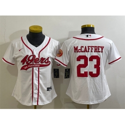 Women San Francisco 49ers 23 Christian McCaffrey White With Patch Cool Base Stitched Baseball Jersey