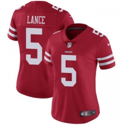 Women San Francisco 49ers 5 Trey Lance Red Team Color Women Stitched NFL Vapor Untouchable Limited Jersey