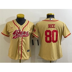 Women San Francisco 49ers 80 Jerry Rice Gold With Patch Cool Base Stitched Baseball Jersey
