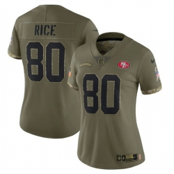 Women San Francisco 49ers 80 Jerry Rice Olive 2022 Salute To Service Limited Stitched Jersey