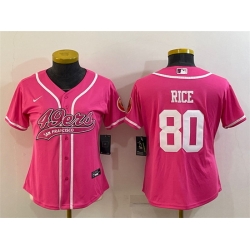 Women San Francisco 49ers 80 Jerry Rice Pink With Patch Cool Base Stitched Baseball Jersey