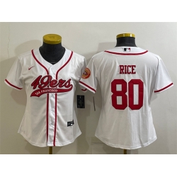 Women San Francisco 49ers 80 Jerry Rice White With Patch Cool Base Stitched Baseball Jersey