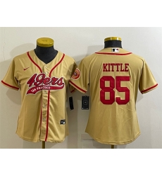 Women San Francisco 49ers 85 George Kittle Gold With Patch Cool Base Stitched Baseball Jersey
