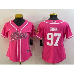 Women San Francisco 49ers 97 Nick Bosa Pink With Patch Cool Base Stitched Baseball Jersey