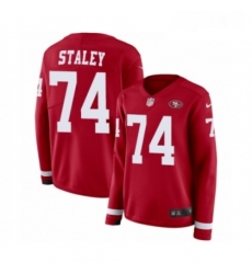 Womens Nike San Francisco 49ers 74 Joe Staley Limited Red Therma Long Sleeve NFL Jersey