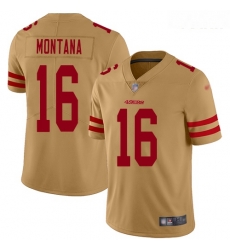 49ers #16 Joe Montana Gold Youth Stitched Football Limited Inverted Legend Jersey