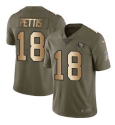 Nike 49ers #18 Dante Pettis Olive Gold Youth Stitched NFL Limited 2017 Salute to Service Jersey