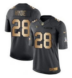 Nike 49ers #28 Carlos Hyde Black Youth Stitched NFL Limited Gold Salute to Service Jersey