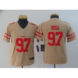 Youth Nike 49ers 97 Nick Bosa Cream Youth Inverted Legend Limited Jersey