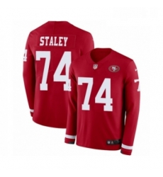 Youth Nike San Francisco 49ers 74 Joe Staley Limited Red Therma Long Sleeve NFL Jersey