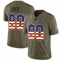 Youth Nike San Francisco 49ers 80 Jerry Rice Limited OliveUSA Flag 2017 Salute to Service NFL Jersey
