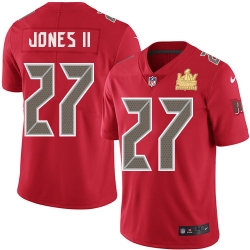 Men Nike Tampa Bay Buccaneers 27 Ronald Jones II Red Men Super Bowl LV Champions Patch Stitched NFL Limited Rush Jersey