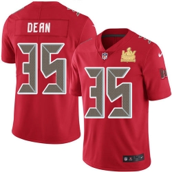 Men Nike Tampa Bay Buccaneers 35 Jamel Dean Red Men Super Bowl LV Champions Patch Stitched NFL Limited Rush Jersey