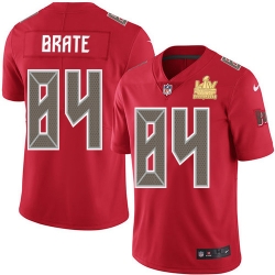 Men Nike Tampa Bay Buccaneers 84 Cameron Brate Red Men Super Bowl LV Champions Patch Stitched NFL Limited Rush Jersey