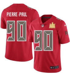 Men Nike Tampa Bay Buccaneers 90 Jason Pierre Paul Red Men Super Bowl LV Champions Patch Stitched NFL Limited Rush Jersey