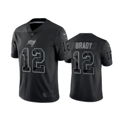 Men Tampa Bay Buccaneers 12 Tom Brady Black Reflective Limited Stitched Jersey