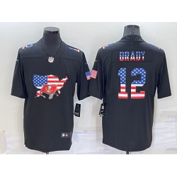 Men Tampa Bay Buccaneers 12 Tom Brady Black USA Flag Limited Stitched Jersey