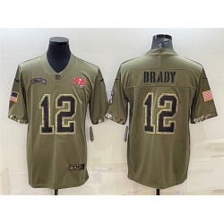 Men Tampa Bay Buccaneers 12 Tom Brady Olive 2022 Salute To Service Limited Stitched Jersey