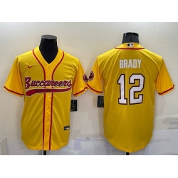 Men Tampa Bay Buccaneers 12 Tom Brady Yellow Cool Base Stitched Baseball Jersey