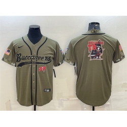 Men Tampa Bay Buccaneers Olive 2022 Salute To Service Team Big Logo Cool Base Stitched Baseball Jersey II