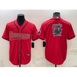 Men Tampa Bay Buccaneers Red Team Big Logo With Patch Cool Base Stitched Baseball Jersey
