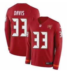 Nike Buccaneers 33 Carlton Davis Red Team Color Men s Stitched NFL Limited Therma Long Sleeve Jersey