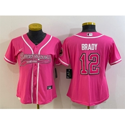 Women Tampa Bay Buccaneers 12 Tom Brady Pink With Patch Cool Base Stitched Baseball Jersey
