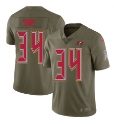 Womens Nike Buccaneers #34 Charles Sims Olive Youth Stitched NFL Limited 2017 Salute to Service Jersey